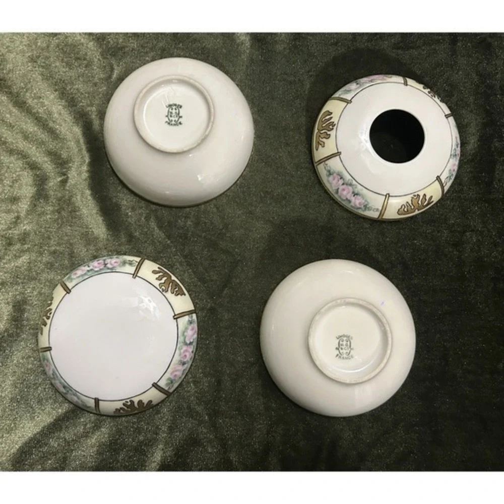 RARE 6-PC Vintage Limoges Vanity‎ Hair Receiver Powder Cont. & Pair Of Trays Wow